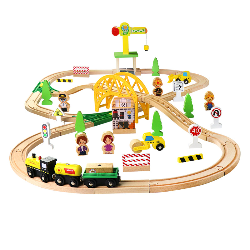 Toy Train Track Set - Деревянная железнодорожная дорожка, дорожное кольцо, строительный